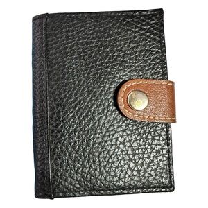 Vintage 80s Sun King Leather Card Holder Wallet Bifold Minimalist Black Pebbled